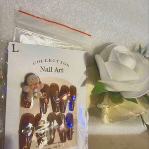 Reusable BrownTeddy Bear & Hearts Nails